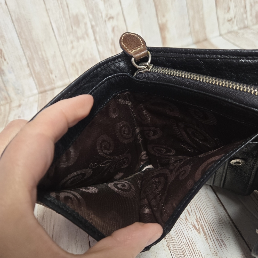 Brighton Black Brown Leather Wallet Western Concho Braided Trim Organizer Bifold - Picture 7 of 12